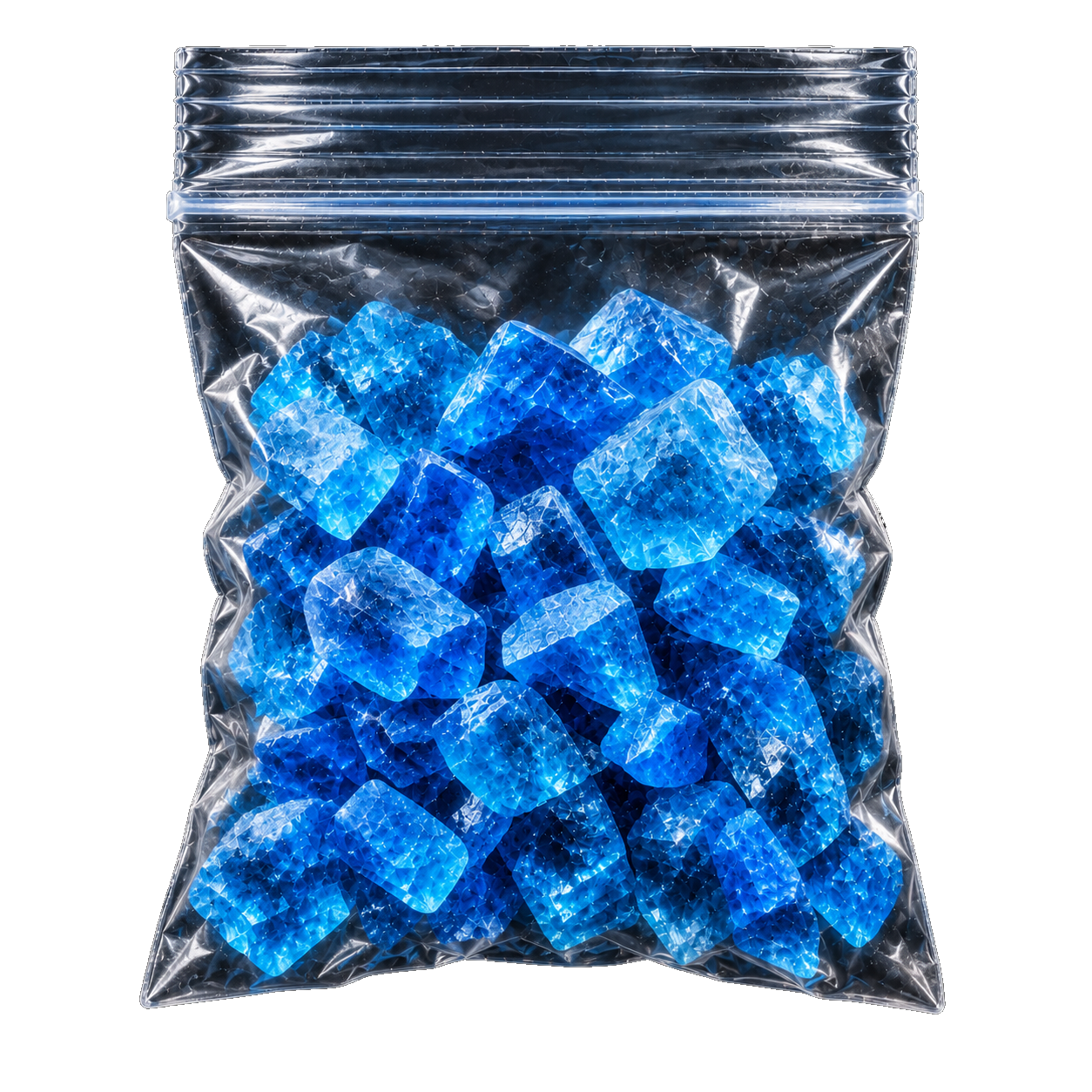 Bag of glowing blue crystals